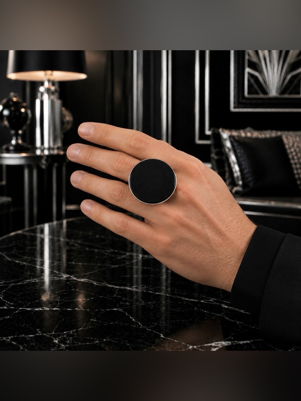 8 8.5 9 Handmade Ring Black Onyx Gem Solid 925 Sterling Silver Gemstone Fine Art